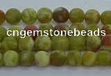 CRO1150 15.5 inches 4mm round matte green dragon serpentine jasper beads