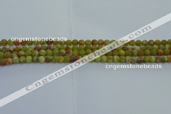 CRO1150 15.5 inches 4mm round matte green dragon serpentine jasper beads