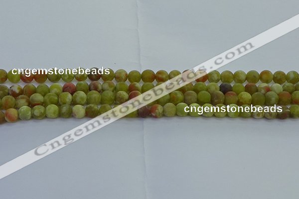 CRO1151 15.5 inches 6mm round matte green dragon serpentine jasper beads