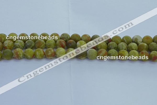 CRO1153 15.5 inches 10mm round matte green dragon serpentine jasper beads