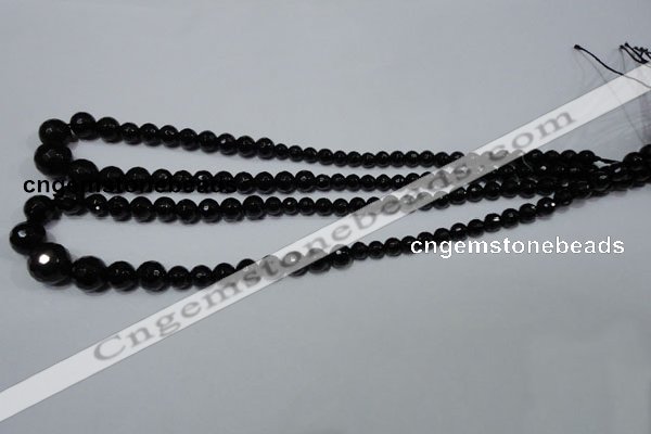 CRO702 15.5 inches 6mm – 14mm faceted round black agate beads