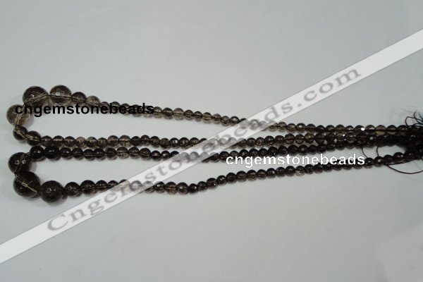 CRO743 15.5 inches 6mm – 14mm faceted round smoky quartz beads