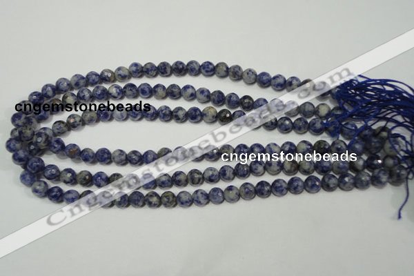 CRO772 15.5 inches 8mm faceted round blue spot stone beads wholesale