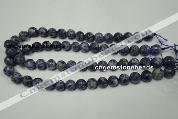 CRO774 15.5 inches 12mm faceted round blue spot stone beads wholesale