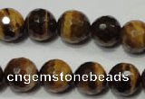 CRO785 15.5 inches 14mm faceted round yellow tiger eye beads wholesale