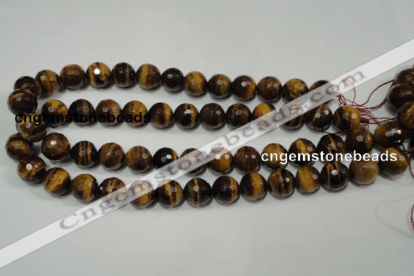 CRO785 15.5 inches 14mm faceted round yellow tiger eye beads wholesale