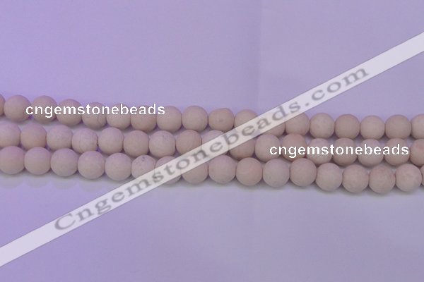 CRO793 15.5 inches 10mm round matte rice white fossil beads