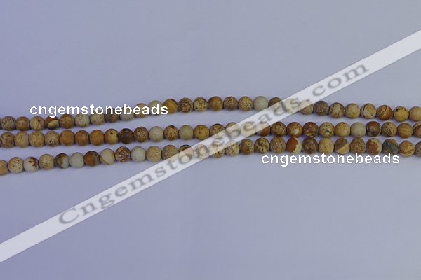 CRO970 15.5 inches 4mm round matte picture jasper beads wholesale