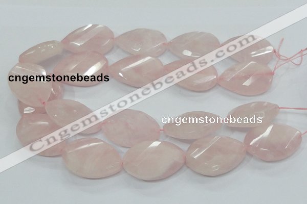 CRQ103 15.5 inches 30*40mm twisted teardrop natural rose quartz beads