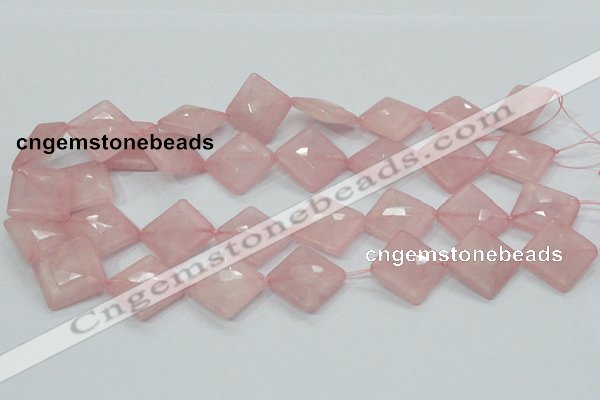 CRQ107 15.5 inches 20*20mm faceted diamond natural rose quartz beads