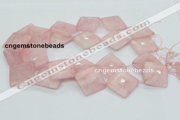 CRQ108 15.5 inches 30*30mm faceted diamond natural rose quartz beads