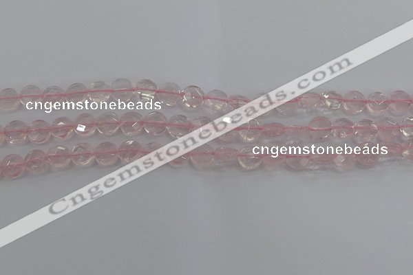 CRQ136 15.5 inches 8mm faceted coin natural rose quartz beads