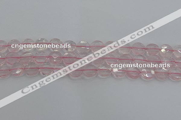 CRQ138 15.5 inches 12mm faceted coin natural rose quartz beads