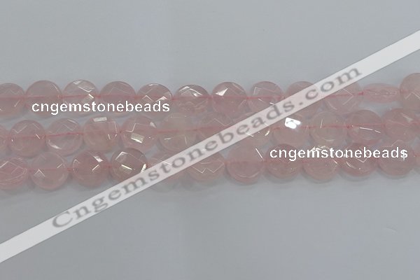 CRQ139 15.5 inches 15mm faceted coin natural rose quartz beads