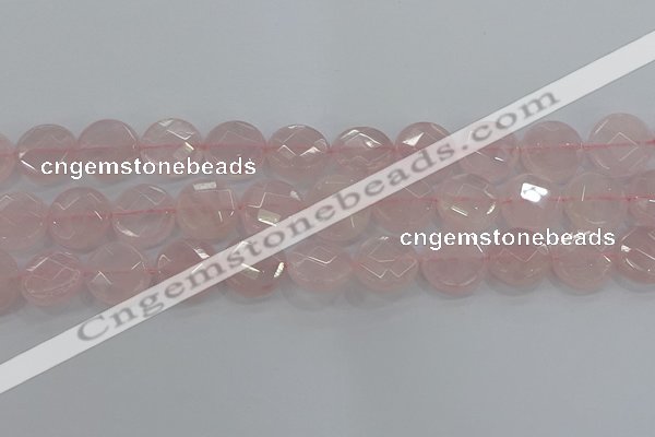 CRQ140 15.5 inches 18mm faceted coin natural rose quartz beads