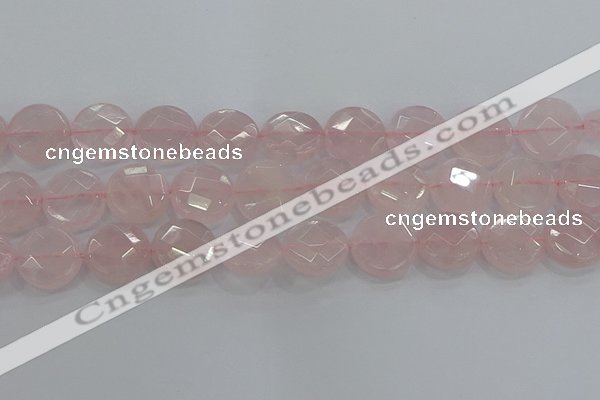 CRQ141 15.5 inches 20mm faceted coin natural rose quartz beads