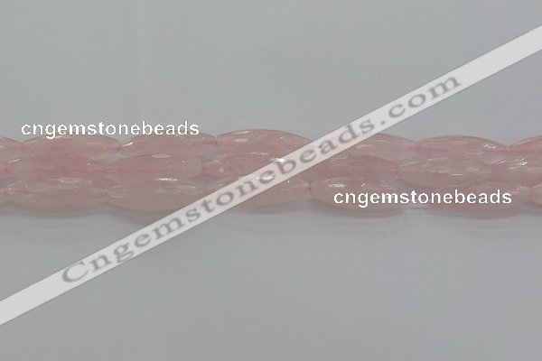 CRQ195 15.5 inches 10*30mm faceted rice natural rose quartz beads