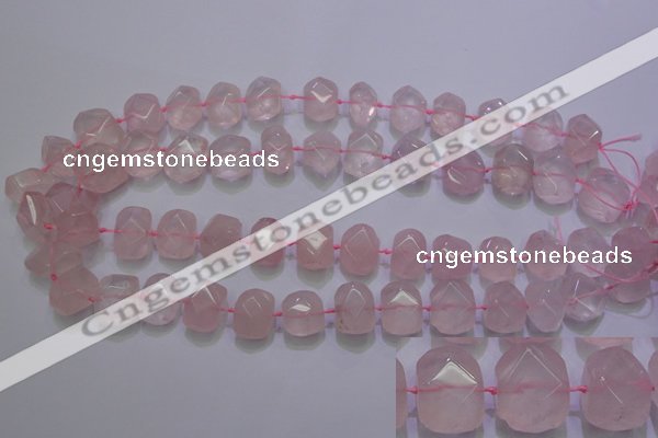 CRQ274 10*13mm – 15*17mm faceted nuggets rose quartz beads