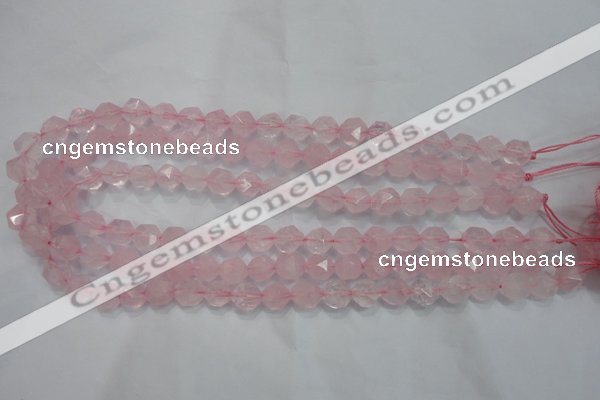 CRQ302 15 inches 10mm faceted nuggets rose quartz beads