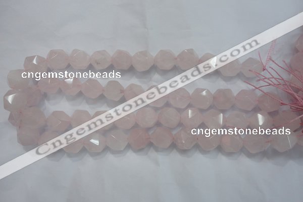 CRQ304 15 inches 14mm faceted nuggets rose quartz beads