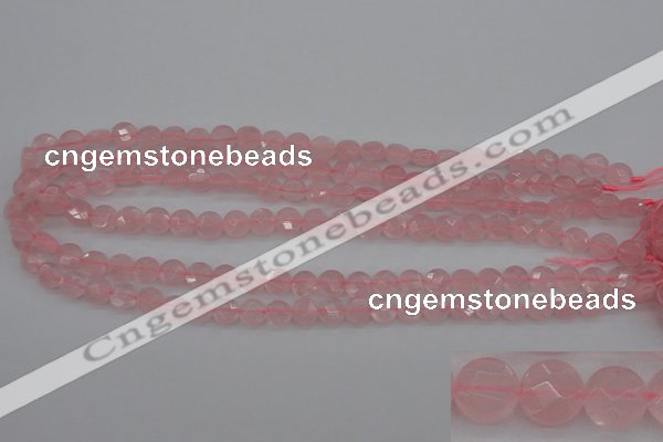 CRQ360 15.5 inches 8mm faceted coin rose quartz beads wholesale