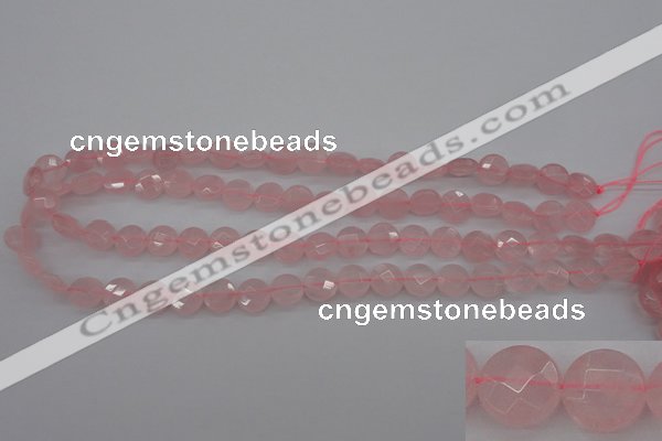 CRQ361 15.5 inches 10mm faceted coin rose quartz beads wholesale