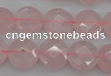 CRQ362 15.5 inches 15mm faceted coin rose quartz beads wholesale