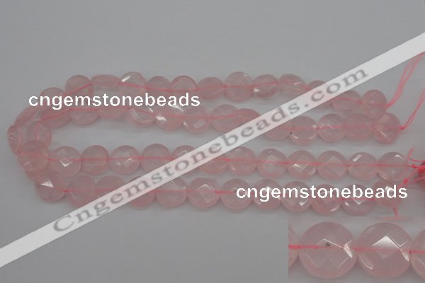 CRQ362 15.5 inches 15mm faceted coin rose quartz beads wholesale