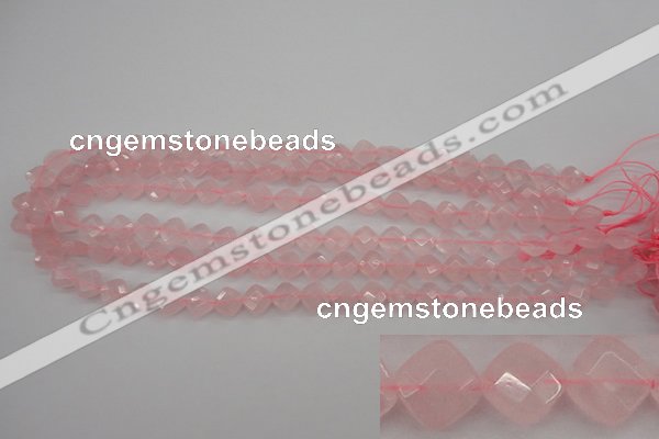 CRQ368 15.5 inches 8*8mm faceted diamond rose quartz beads