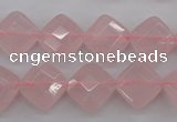 CRQ370 15.5 inches 12*12mm faceted diamond rose quartz beads