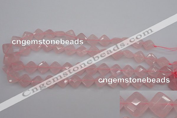 CRQ370 15.5 inches 12*12mm faceted diamond rose quartz beads