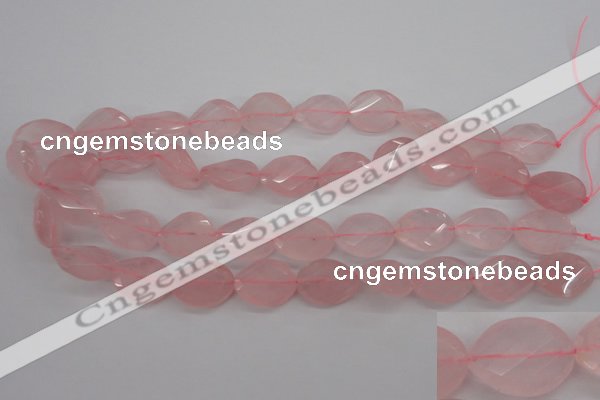 CRQ375 15.5 inches 15*20mm faceted & twisted oval rose quartz beads