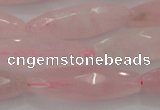 CRQ381 15.5 inches 10*30mm faceted rice rose quartz beads