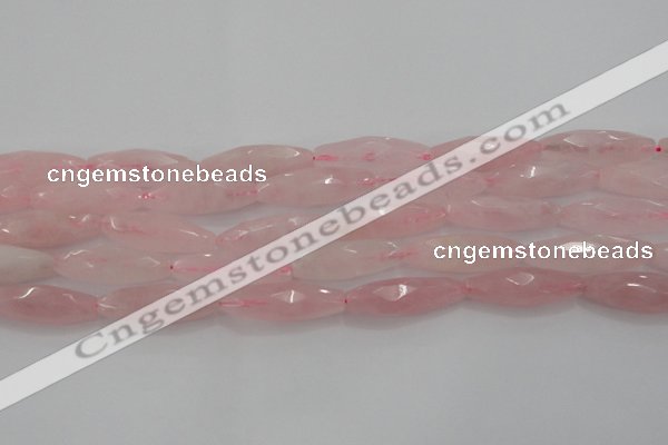 CRQ381 15.5 inches 10*30mm faceted rice rose quartz beads