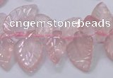 CRQ385 15.5 inches 15*18mm - 15*25mm carved leaf rose quartz beads