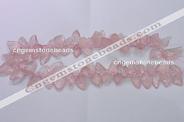 CRQ385 15.5 inches 15*18mm - 15*25mm carved leaf rose quartz beads