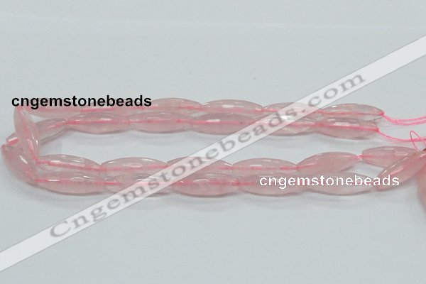 CRQ40 15.5 inches 10*30mm faceted rice natural rose quartz beads