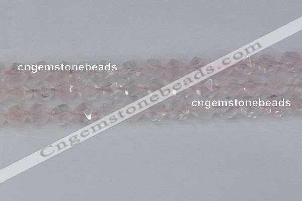 CRQ403 15.5 inches 10mm faceted nuggets rose quartz beads