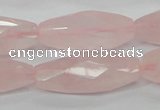 CRQ41 15.5 inches 14*32mm faceted rice natural rose quartz beads