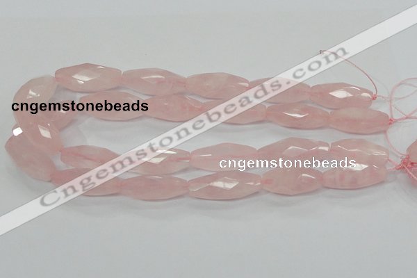 CRQ41 15.5 inches 14*32mm faceted rice natural rose quartz beads