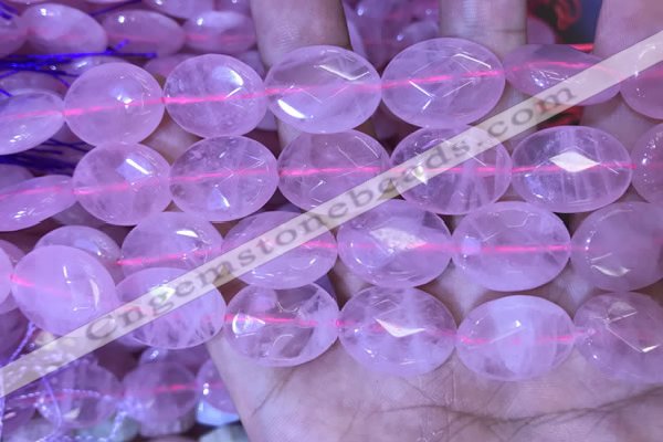 CRQ437 15.5 inches 15*20mm faceted oval rose quartz beads wholesale