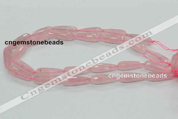 CRQ45 15.5 inches 10*30mm faceted teardrop natural rose quartz beads