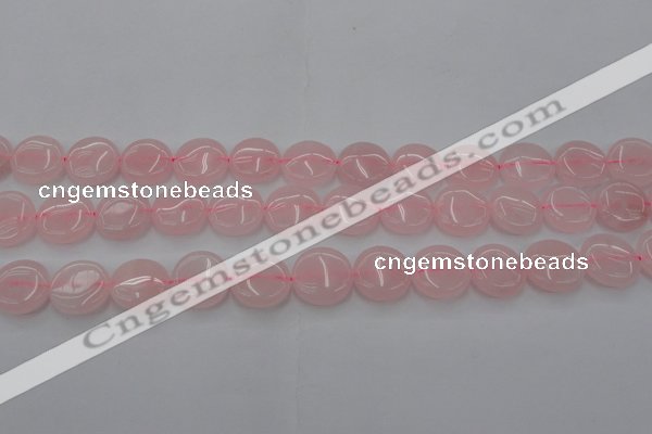 CRQ601 15.5 inches 12mm flat round rose quartz beads wholesale