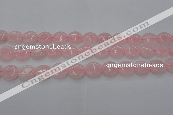 CRQ602 15.5 inches 15mm flat round rose quartz beads wholesale