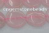 CRQ603 15.5 inches 18mm flat round rose quartz beads wholesale