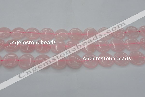 CRQ603 15.5 inches 18mm flat round rose quartz beads wholesale