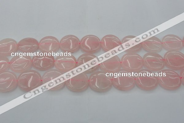 CRQ605 15.5 inches 25mm flat round rose quartz beads wholesale