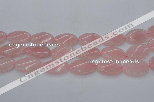 CRQ647 15.5 inches 25*35mm twisted oval rose quartz beads