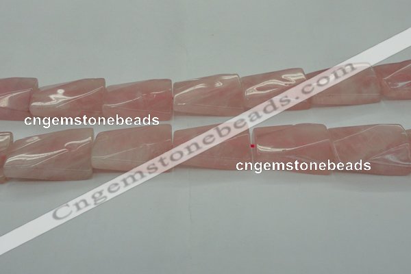 CRQ651 15.5 inches 20*30mm twisted rectangle rose quartz beads