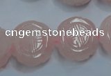 CRQ667 15.5 inches 20mm carved coin rose quartz beads